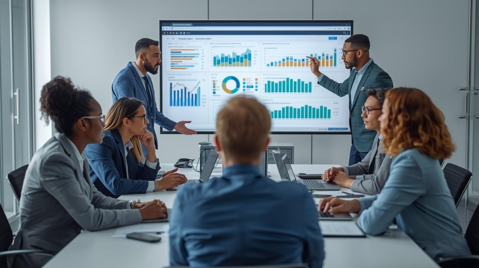 Business team analyzing market data